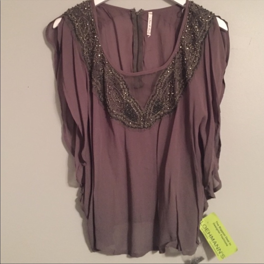 Beaded flower loose blouse top